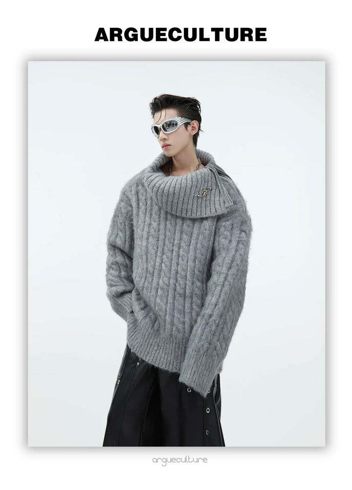 Asymmetrical High Neck Sweater with Hardware Accents - ArgueCulture