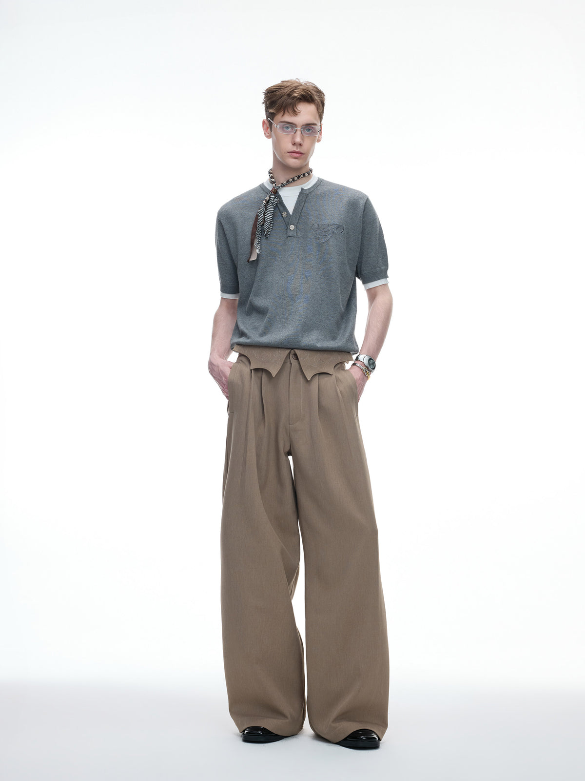 Embroidered Pleated Wide-Leg Trousers - product image 3