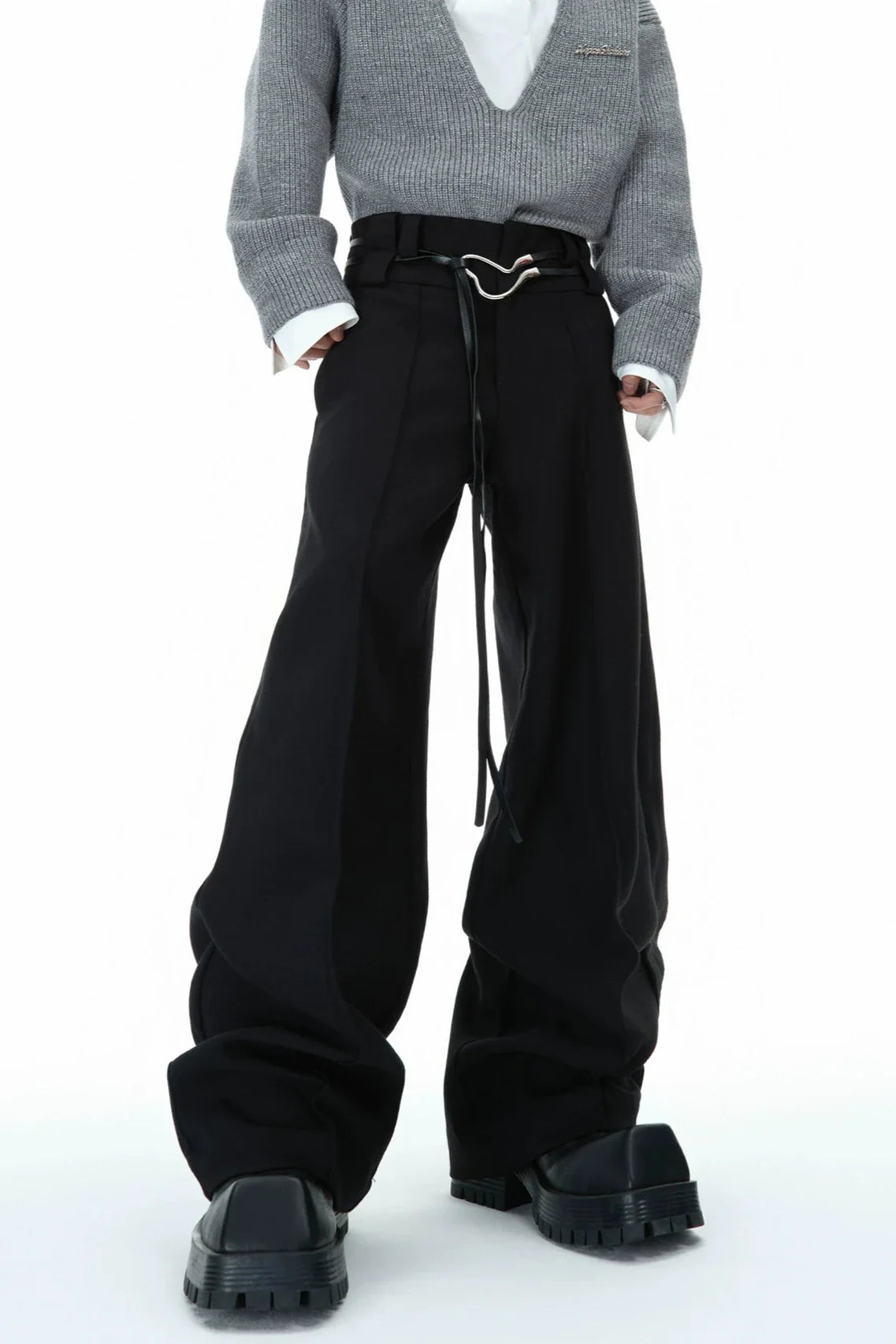 Metallic Strap Design Loose Fit Trousers Adjustable Waist for Men - ArgueCulture