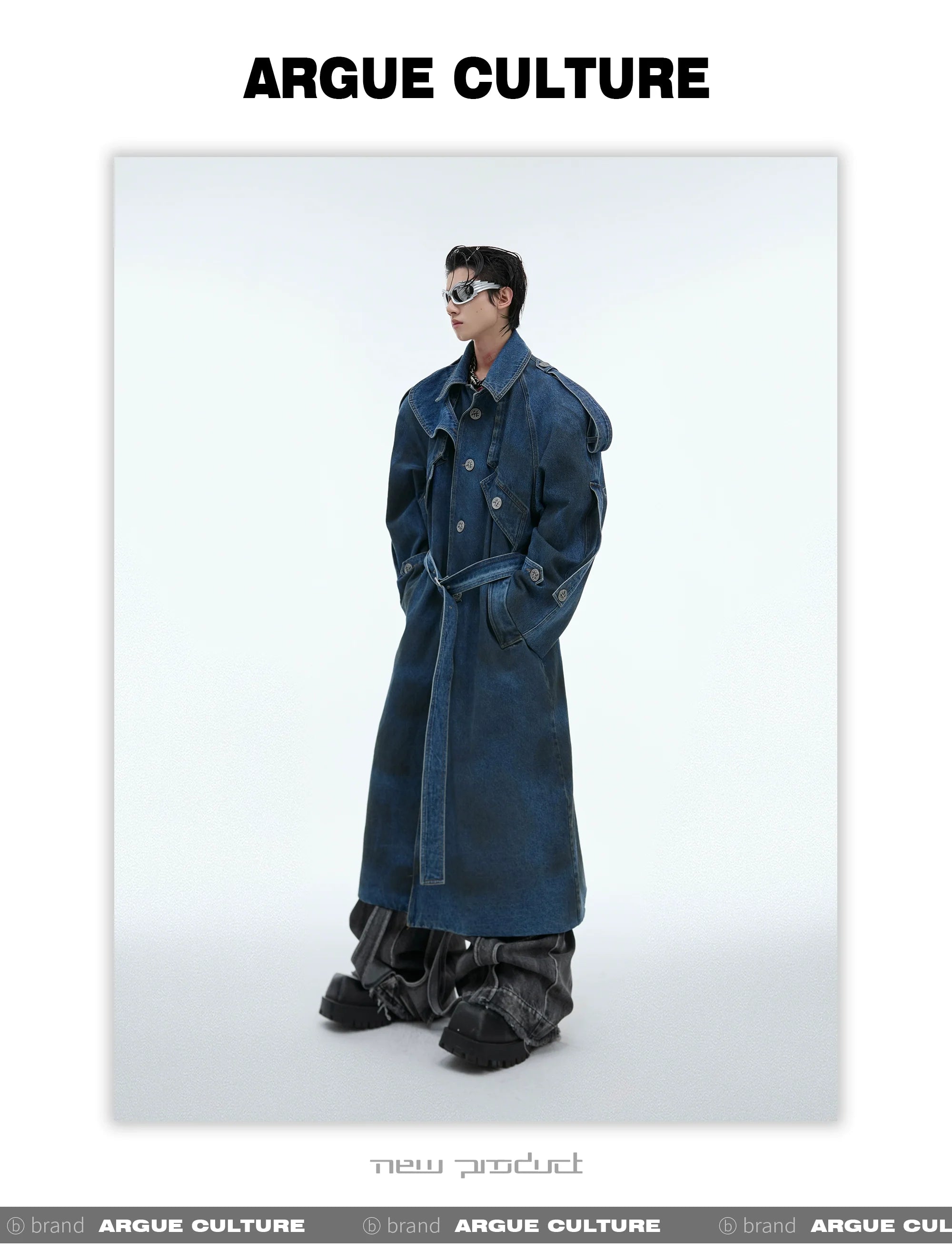 Deconstructed Oversized Denim Trench Coat ¡§C Vintage Washed Outerwear - ArgueCulture