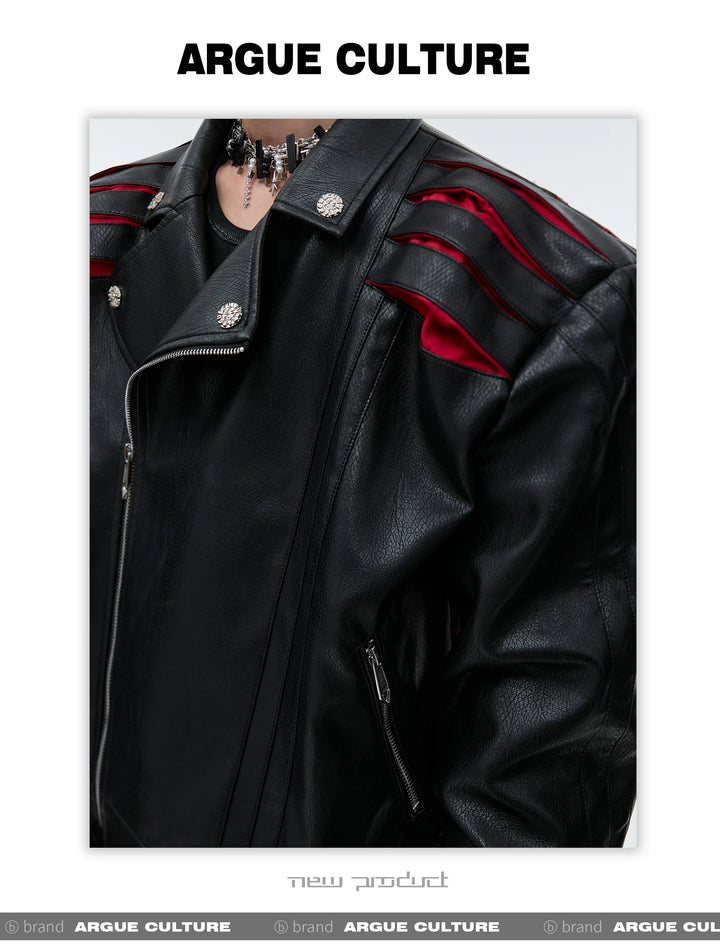 Folding Spine Pleat Short Leather Biker Jacket - ArgueCulture