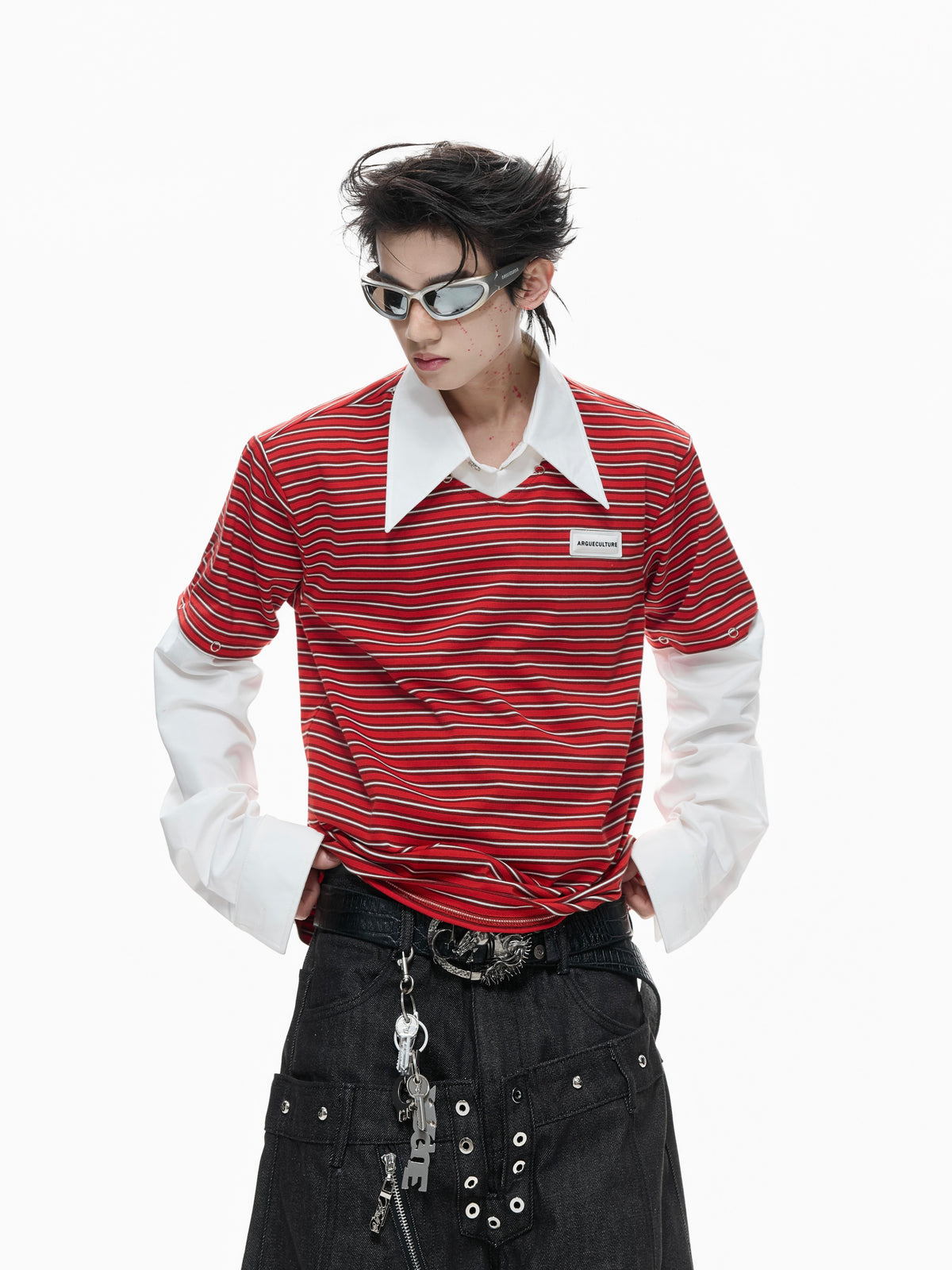 Color-Block Striped Mock Two-Piece Polo - product image 1
