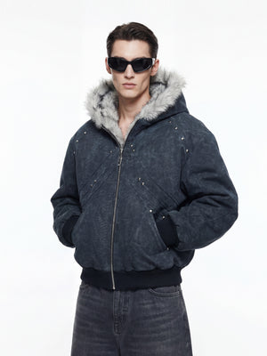 Crocodile-Texture Faux Leather Hooded Jacket - product image 5