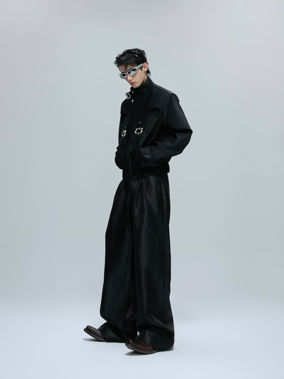 Croc-Texture Cropped Stand-Collar Jacket - product image 4