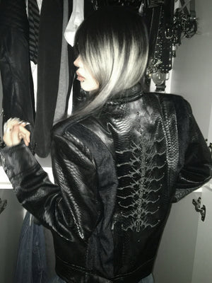 Snake-Texture Studded Cropped Jacket - product image 3