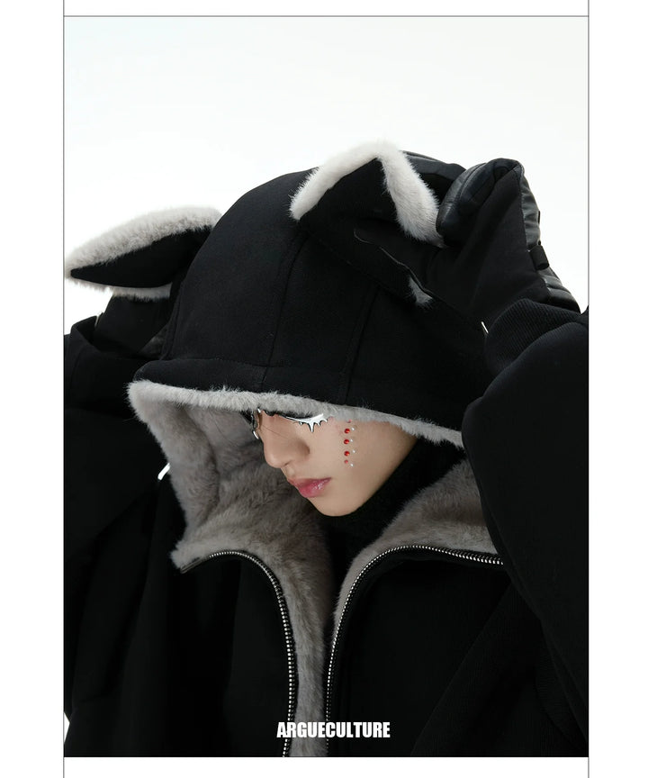 Convertible Reversible Plush Hoodie with 3D Ears & Cotton Back - ArgueCulture