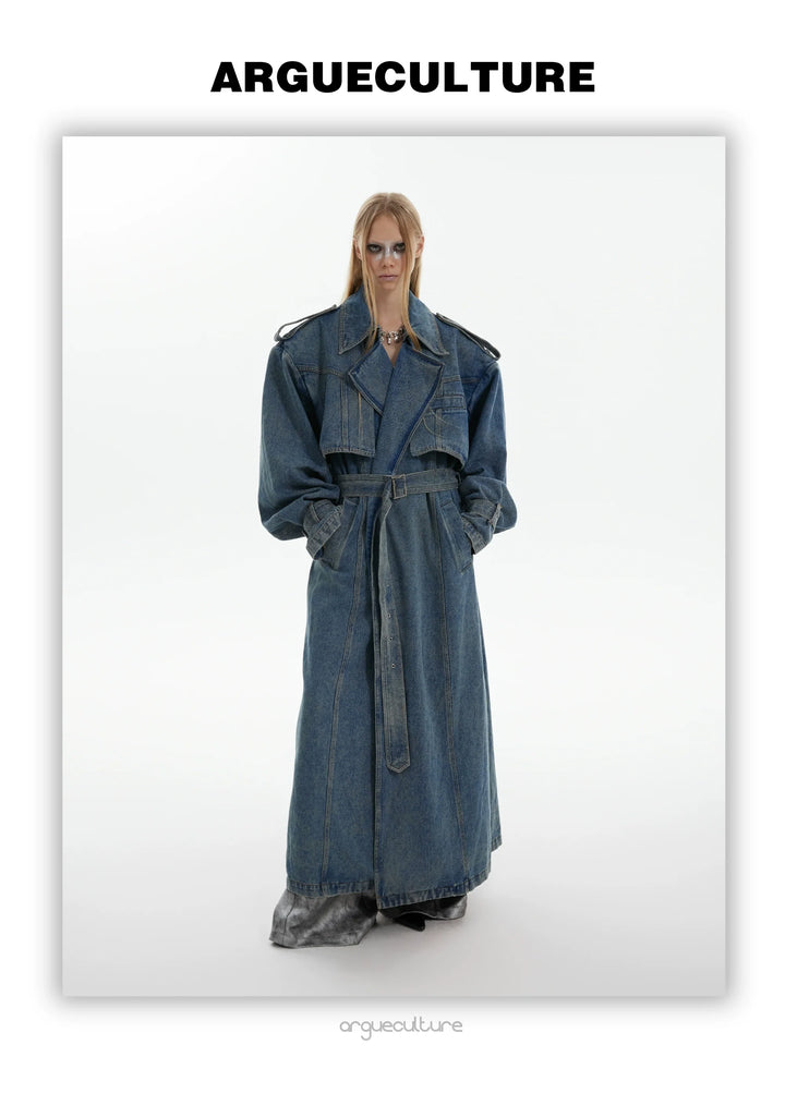 Vintage Denim Coat with Military Collar and Post-Apocalyptic Style - ArgueCulture