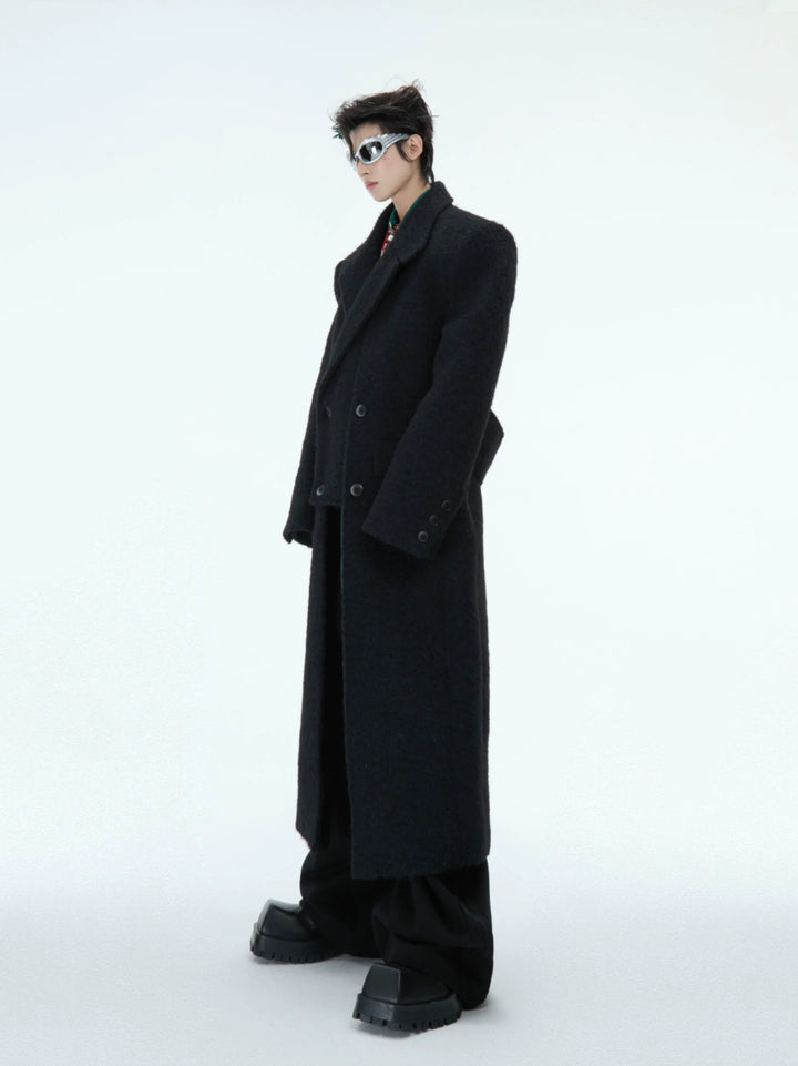 Asymmetrical Patchwork Wool Coat Double-Breasted Jacket - ArgueCulture