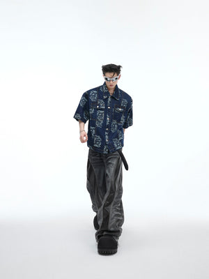 Washed PU-Panel Relaxed Straight Jeans - product image 3