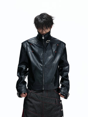 Croc-Embossed Faux Leather Jacket - product image 1