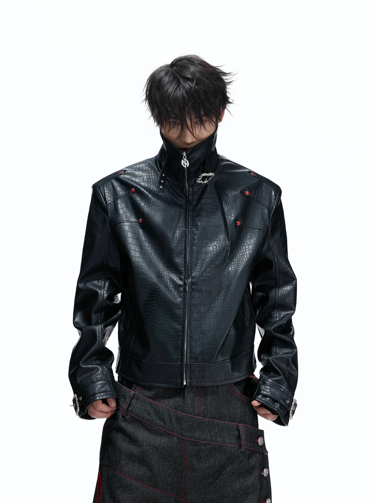 Croc-Embossed Faux Leather Jacket - product image 1