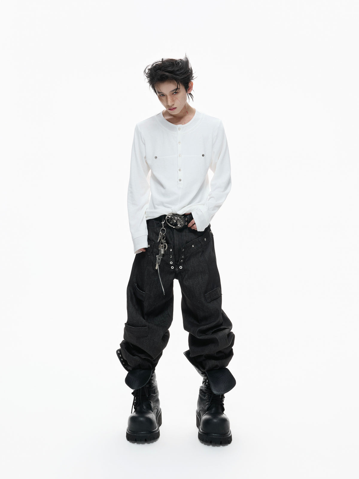 Black Raw Denim Double-Waist Jeans - product image 3