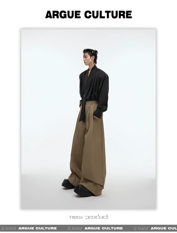 Loose Fit Metal Studded Design Wide-Leg Casual Pants - ArgueCulture