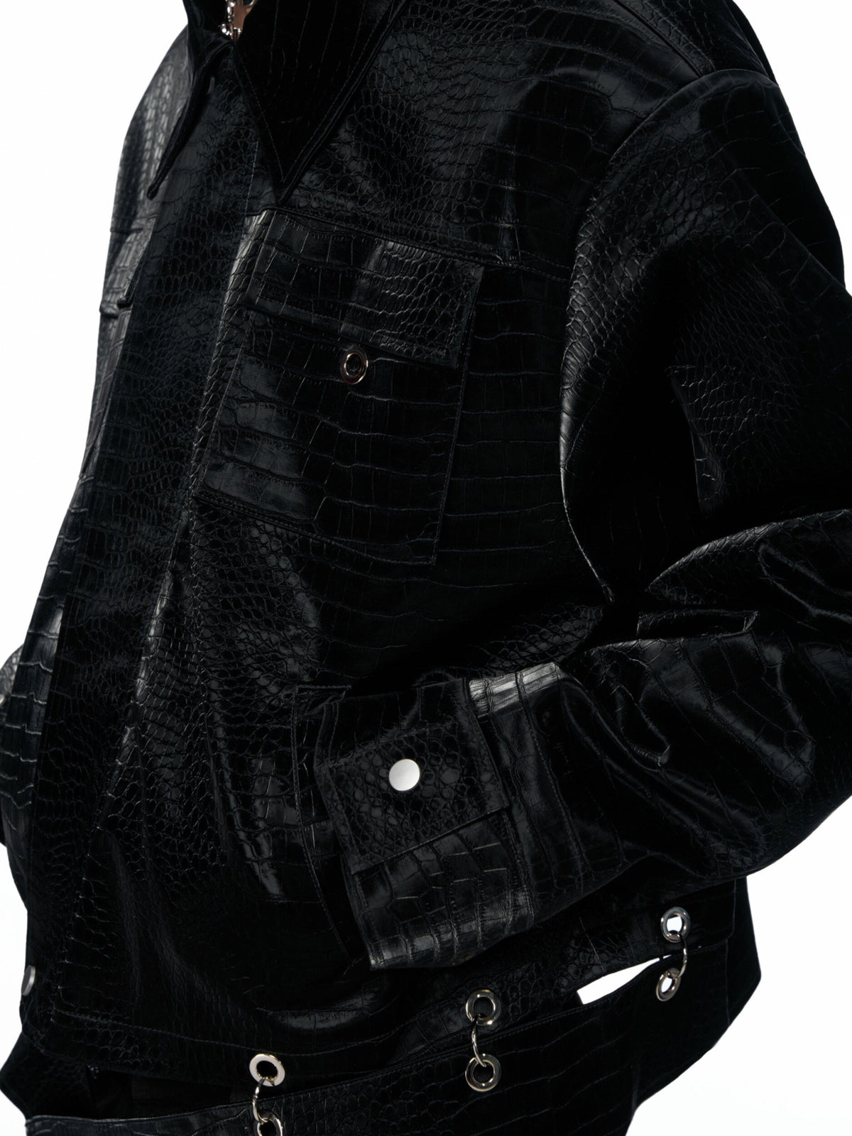 Crocodile-Texture Cropped PU Jacket - product image 3