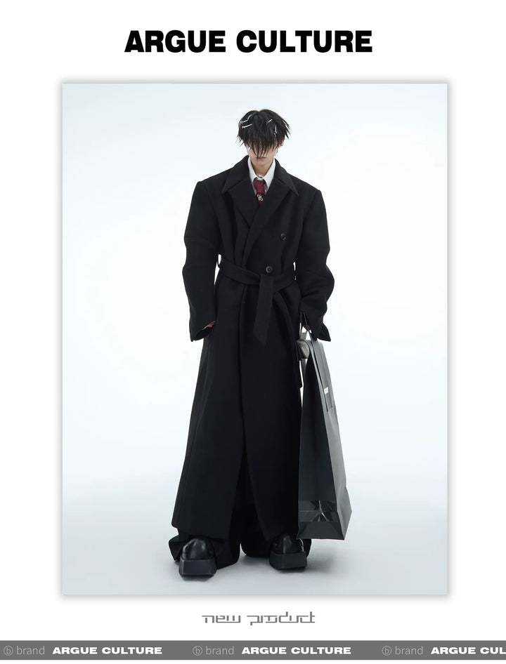 Double-Breasted Wool Coat with Belt Design & Elegant Tailoring - ArgueCulture