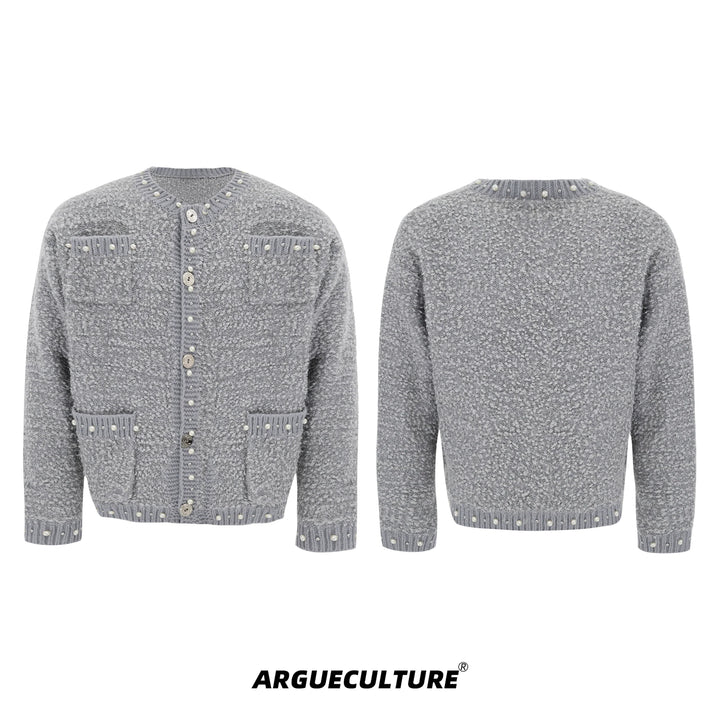 Luxe Pearl-Embellished Knit Cardigan for Unisex - ArgueCulture