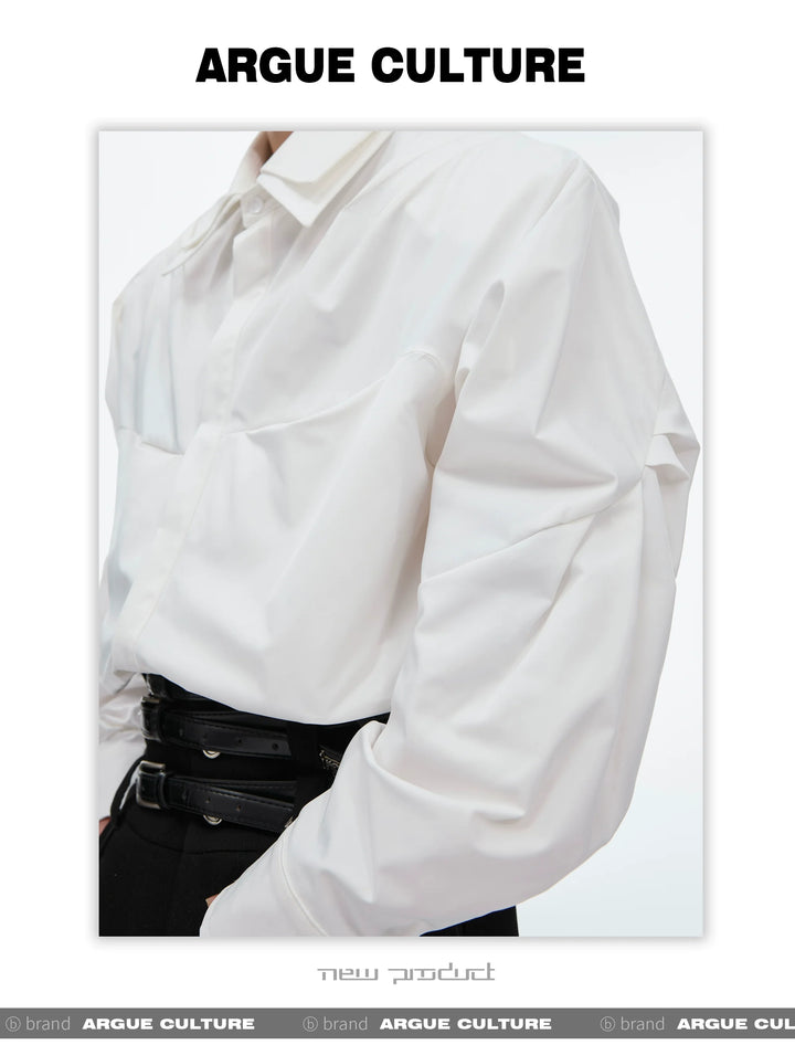 Double-Layer Collar Deconstructed Pleated Design Oversized Shirt - ArgueCulture