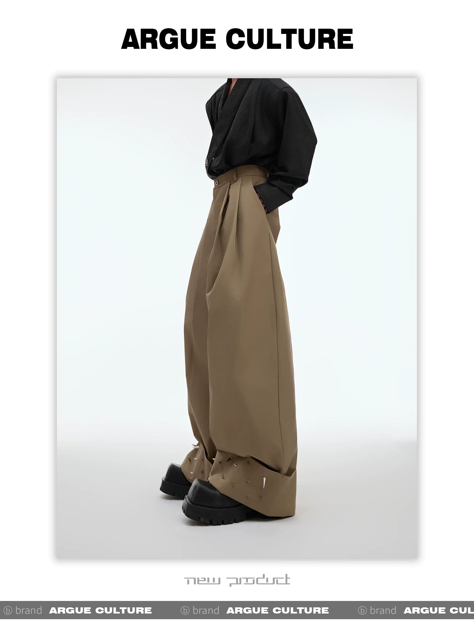 Loose Fit Metal Studded Design Wide-Leg Casual Pants - ArgueCulture