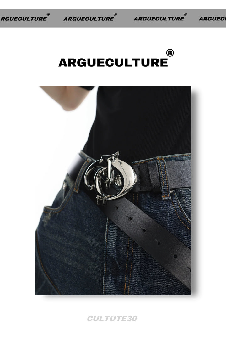 Avant-Garde Asymmetric PU Leather Belt with Metallic Logo - ArgueCulture