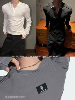 Studded Fitted Henley Long-Sleeve Top - product image 5