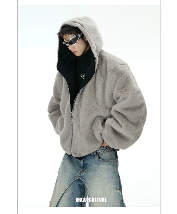 Convertible Reversible Plush Hoodie with 3D Ears & Cotton Back - ArgueCulture