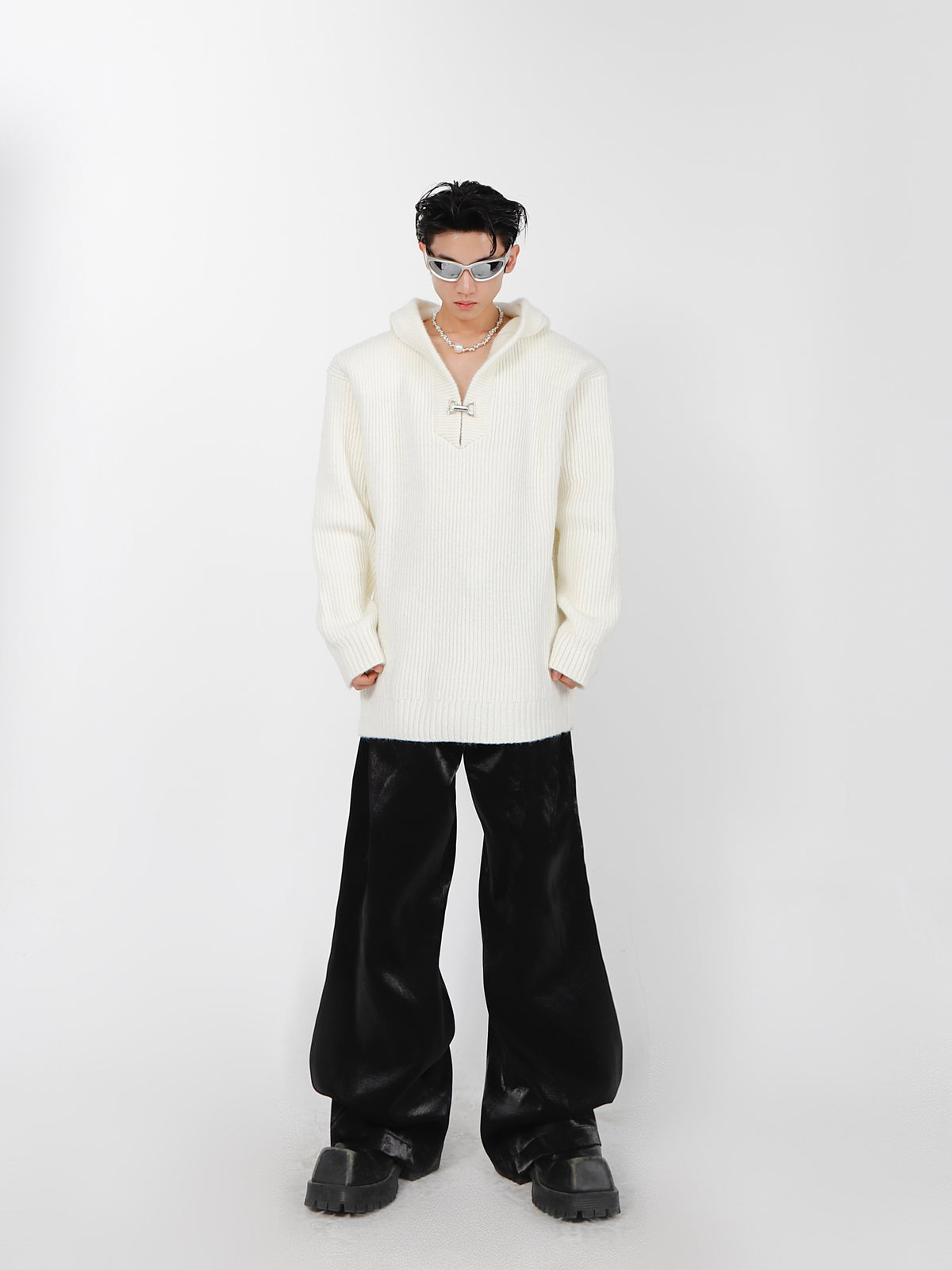 Relaxed Hooded Knit Sweater - product image 4