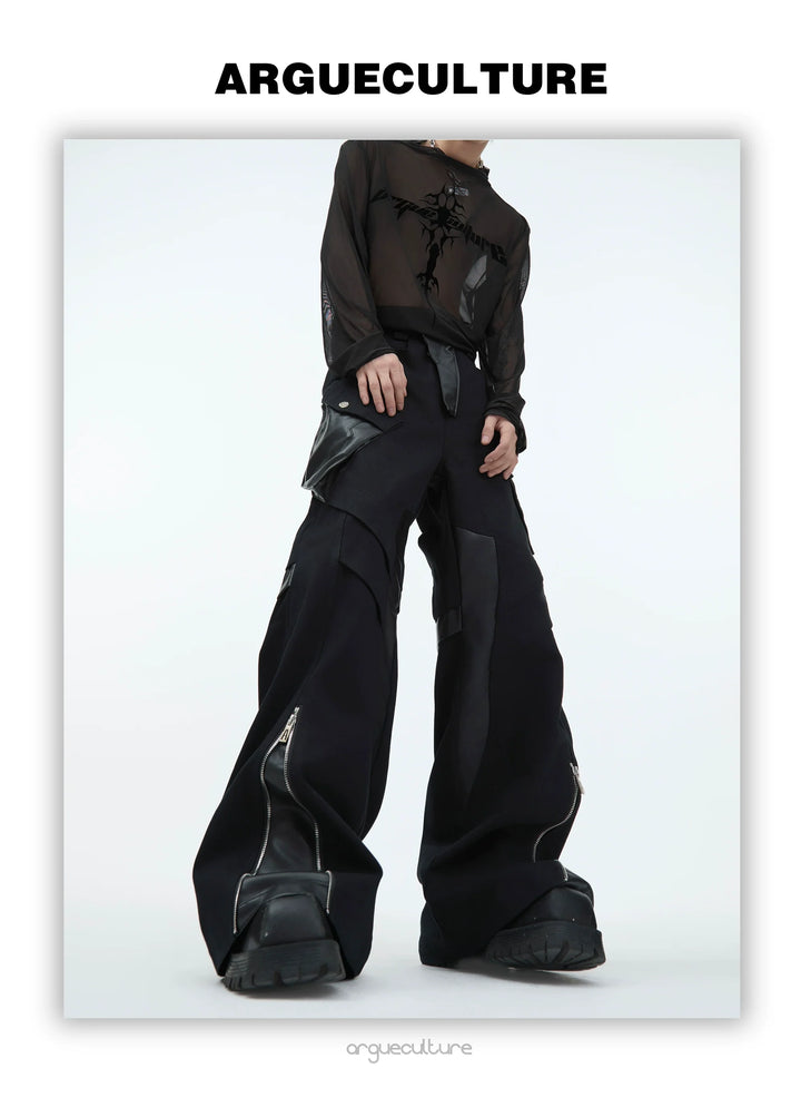 Faux Leather Panel Cargo Pants with Metal Accents - ArgueCulture