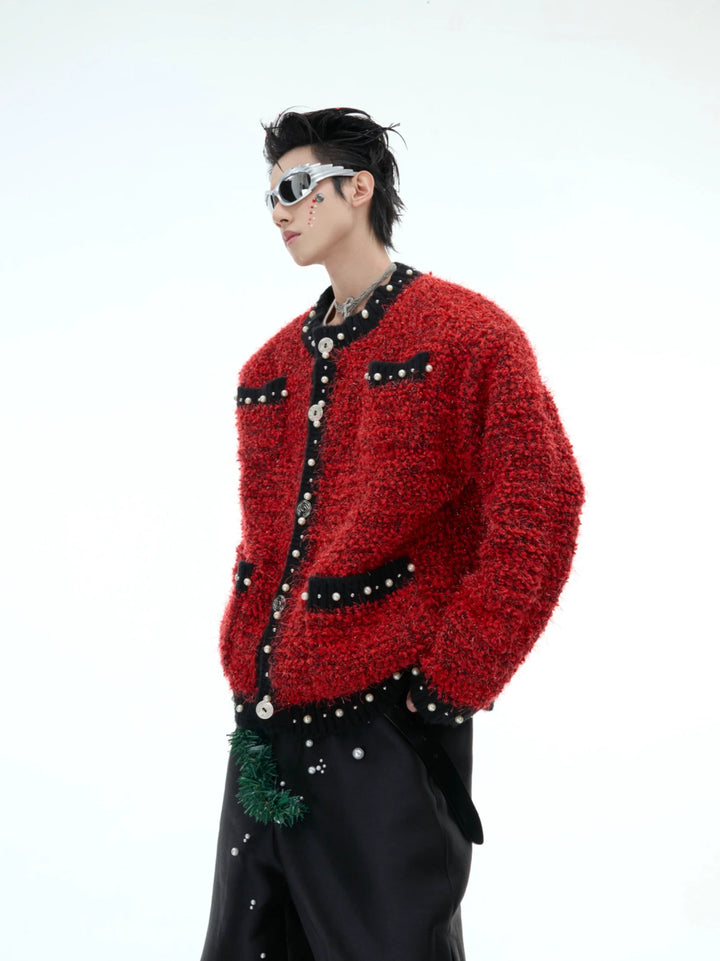 Luxe Pearl-Embellished Knit Cardigan for Unisex - ArgueCulture