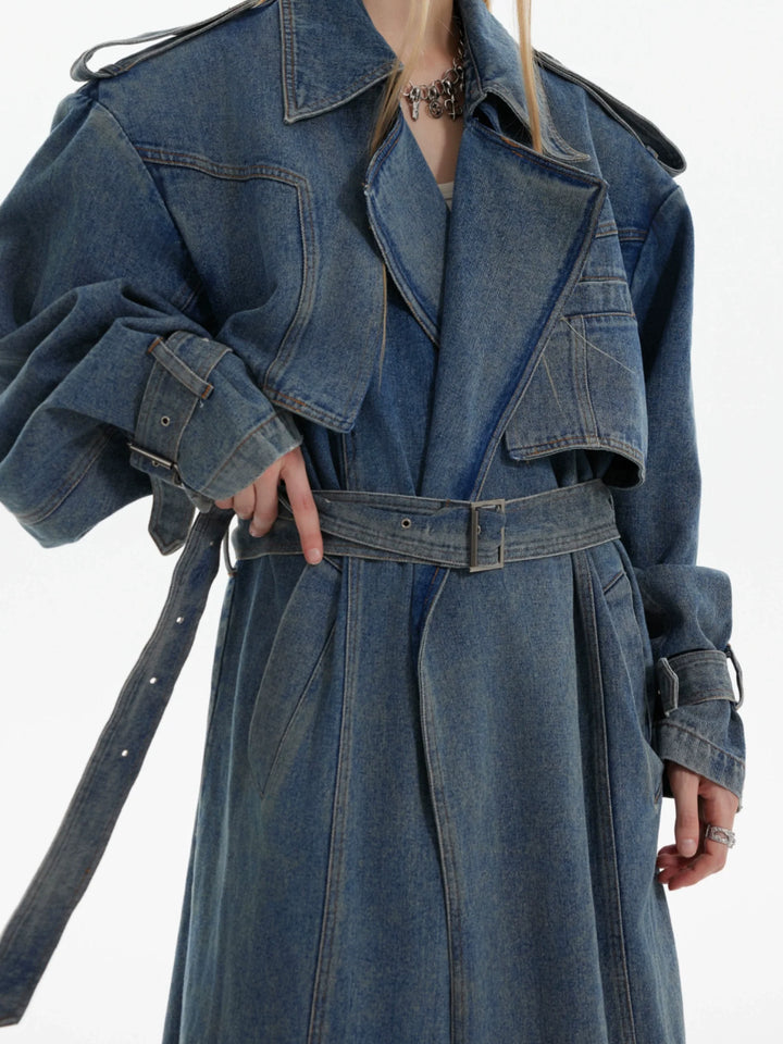 Vintage Denim Coat with Military Collar and Post-Apocalyptic Style - ArgueCulture