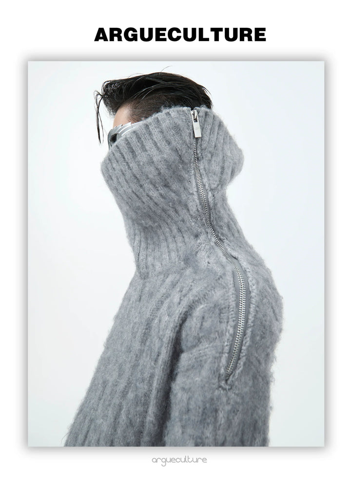 Asymmetrical High Neck Sweater with Hardware Accents - ArgueCulture