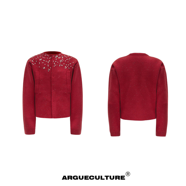 Sequin Snowflake Knit Cardigan Sweater with Rhinestone Embellishments - ArgueCulture