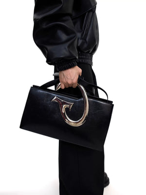 PU Trapezoid Shoulder Bag with Metal Handle - product image 2