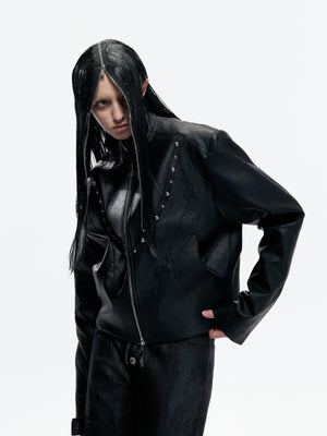 Cropped Matte Faux Leather Rivet Jacket - product image 2