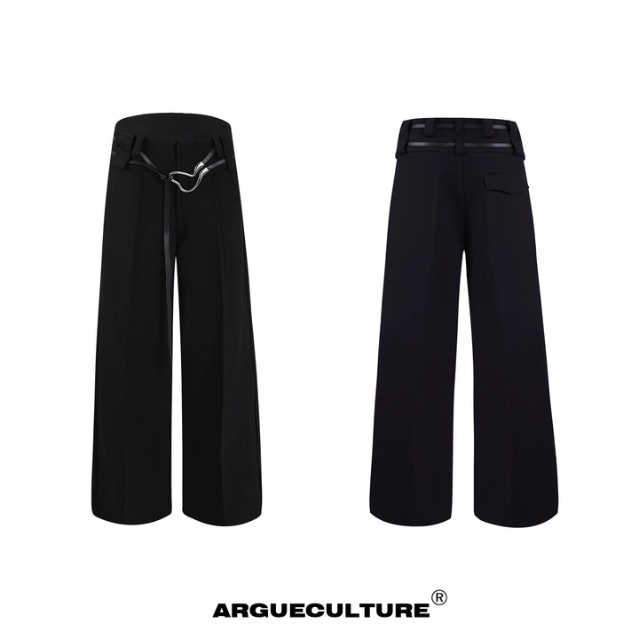 Metallic Strap Design Loose Fit Trousers Adjustable Waist for Men - ArgueCulture