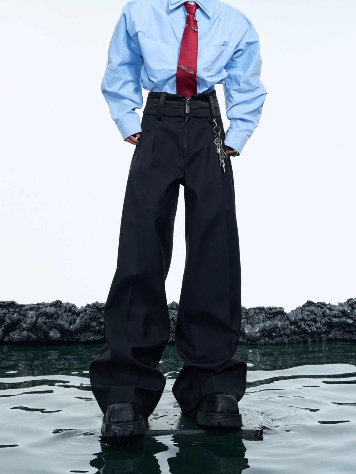 High-Waisted Black Micro-Flare Trousers - product image 1