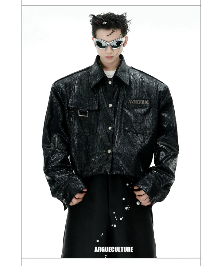 Liquid Texture Crocodile-Pattern Glossy Jacket – High-Fashion Streetwear - ArgueCulture