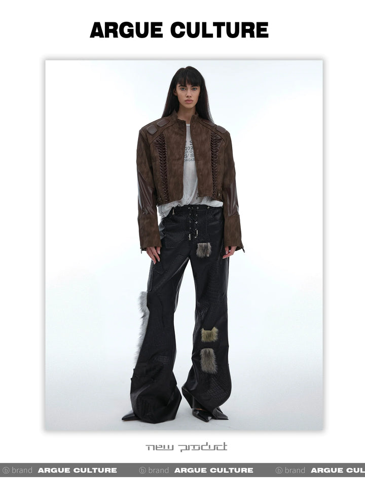 Avant-Garde PU Leather Pants with Flared Hem and Textured Details - ArgueCulture