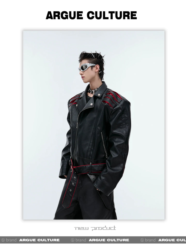 Folding Spine Pleat Short Leather Biker Jacket - ArgueCulture