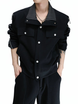 Striped Ribbon Zip Sweatshirt & Flared Pants - product image 4