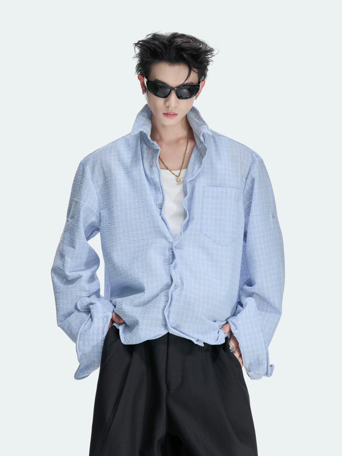 Cropped Check Seersucker Shirt - product image 1