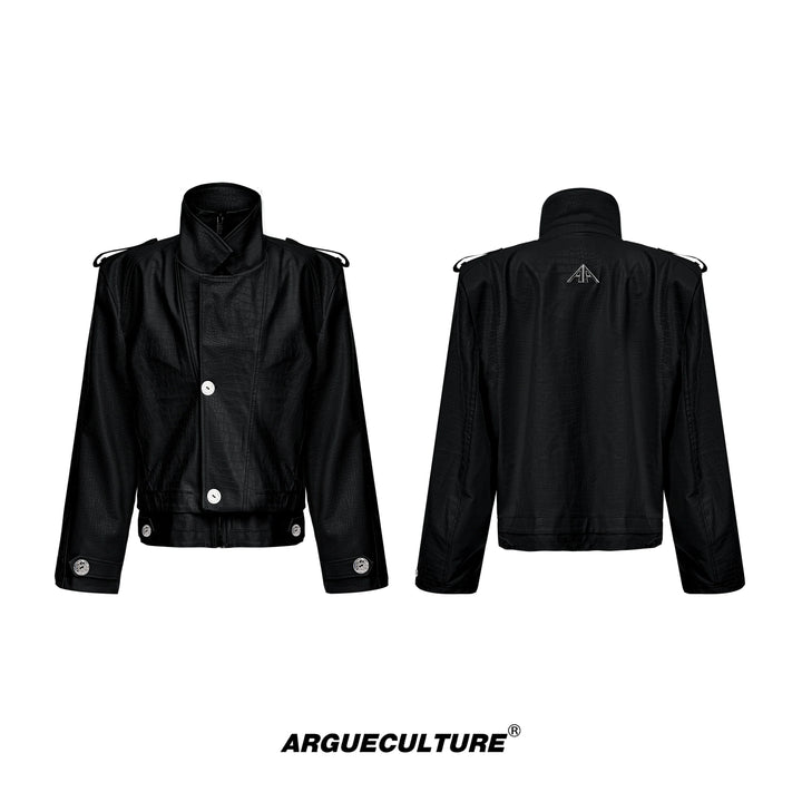 Crocodile Texture Biker Jacket – Retro Faux Leather Design - ArgueCulture