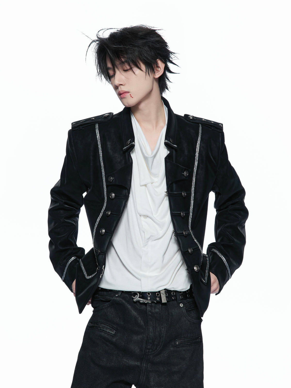Washed PU Cropped Napoleon Jacket - product image 1