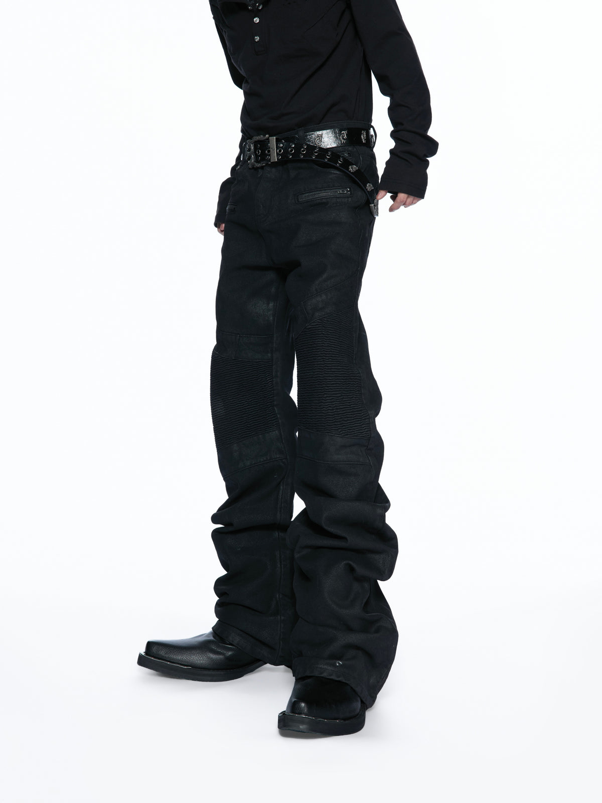Wax-Coated Deconstructed Straight-Leg Jeans - product image 5