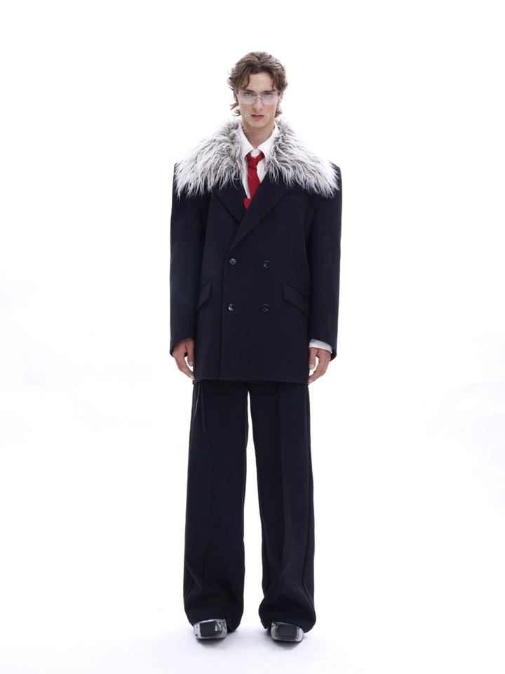 Detachable Fur Collar Double-Breasted Suit Jacket for Men - ArgueCulture