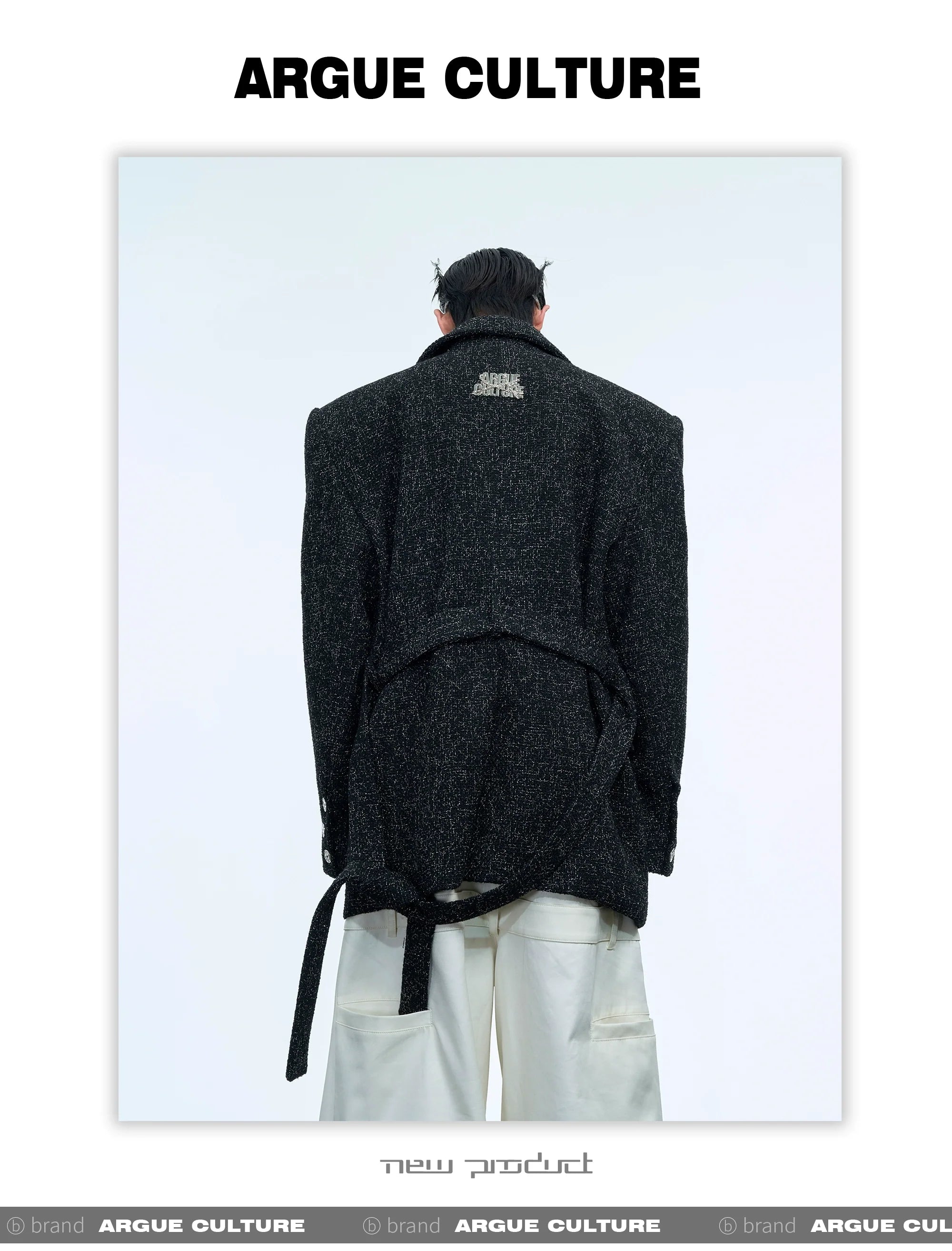 Light Luxury Metallic Shoulder-Pad Tweed Blazer Jacket - ArgueCulture