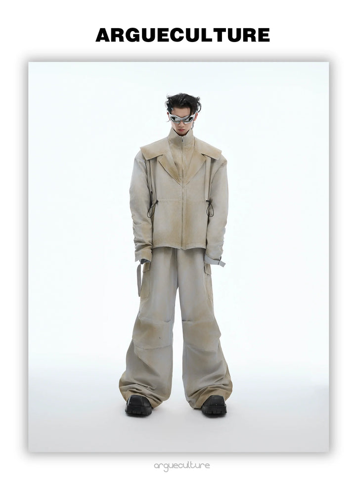 Deconstructed Ink-Splash Faux Two-Piece Jacket and Cargo Pants Set - ArgueCulture