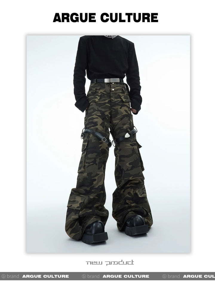 Vintage Camouflage Cargo Pants with Detachable Belt - ArgueCulture