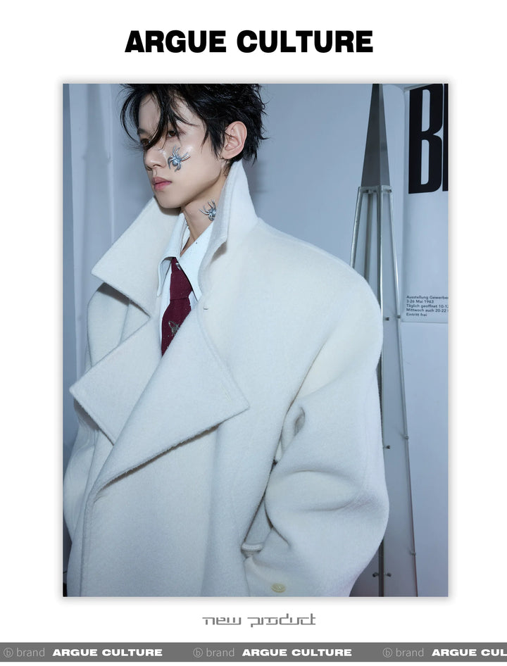 Men¡¯s Wool Coat with Drop Shoulder Design & Back High Slit - ArgueCulture