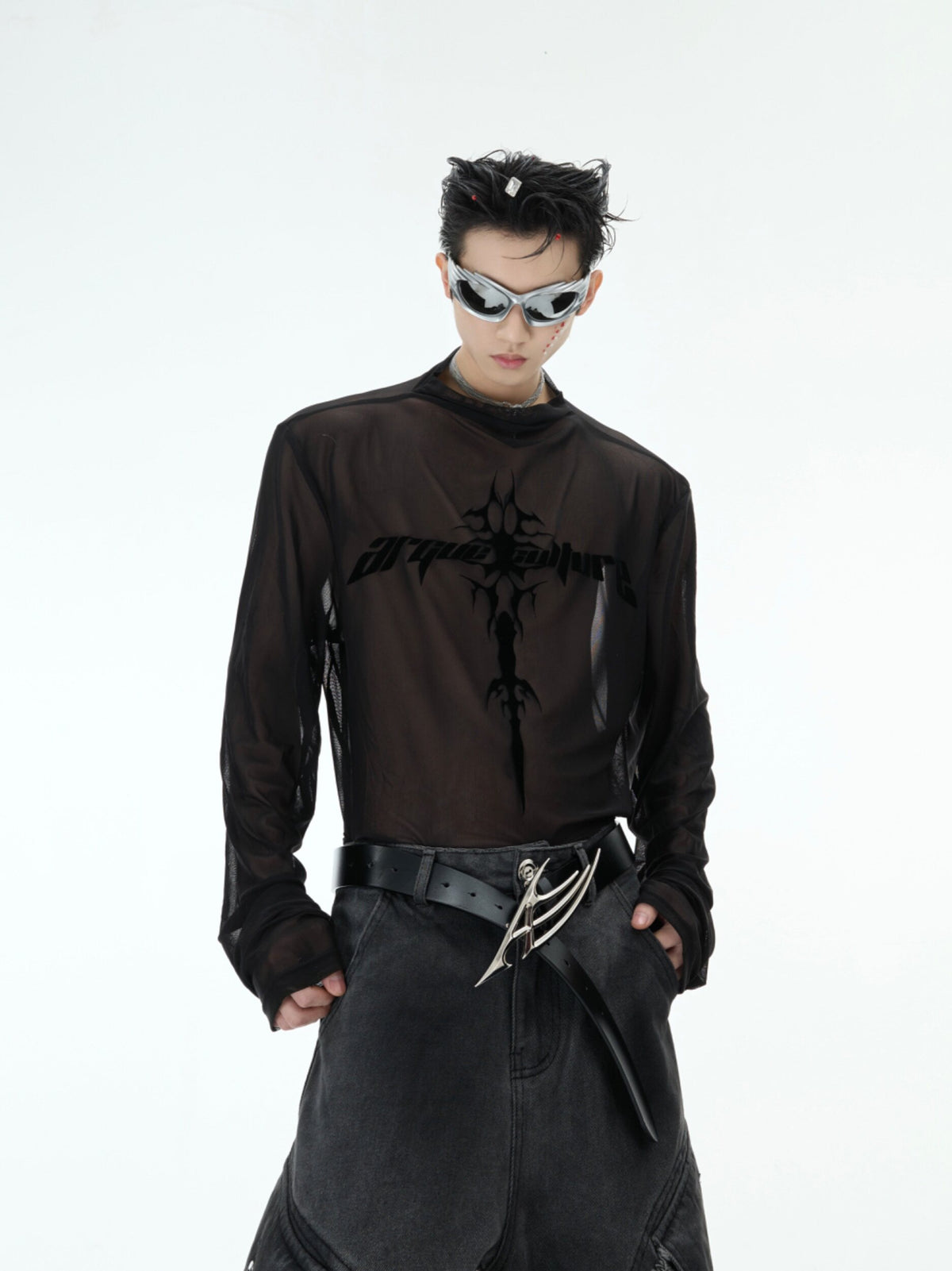 Sheer Logo Mesh Long-Sleeve Top - product image 2