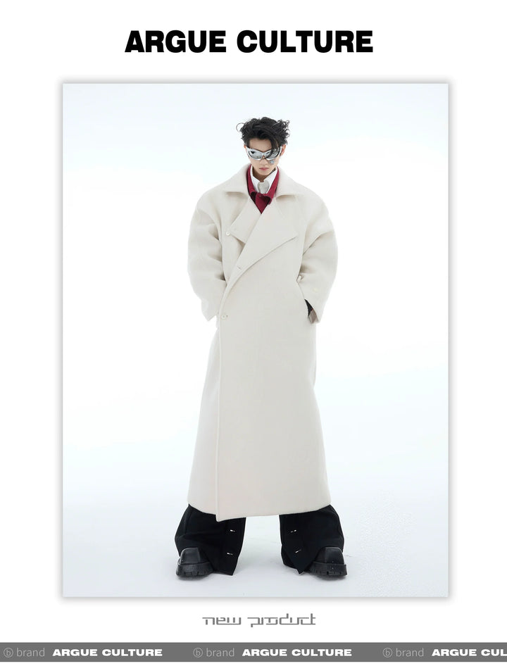 Men¡¯s Wool Coat with Drop Shoulder Design & Back High Slit - ArgueCulture